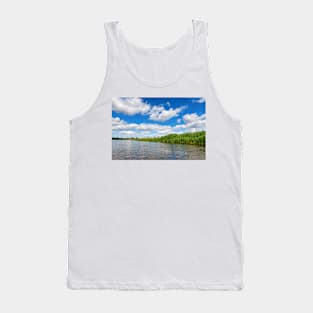 Blue cloudy summer sky over Bug river, Poland, Europe Tank Top